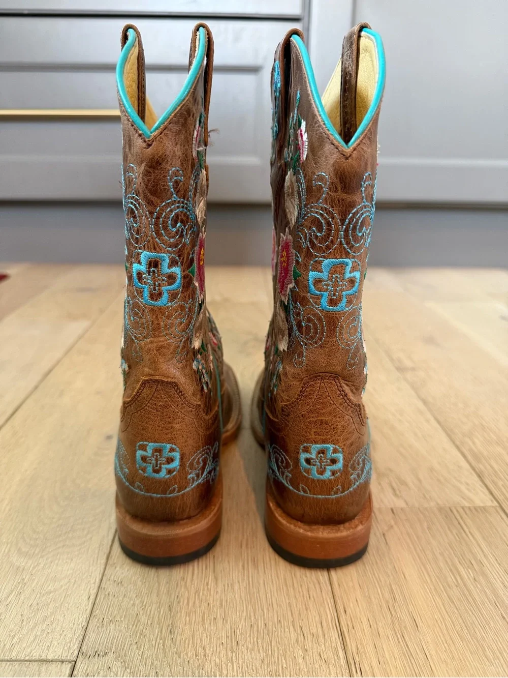 Macie Bean Brown Embroidered Western Women's Boots with Turquoise Accents